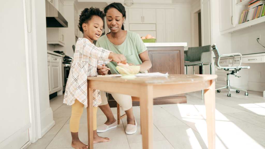 Mother and toddler baking together, social interaction and signs of autism in toddlers at 18 months