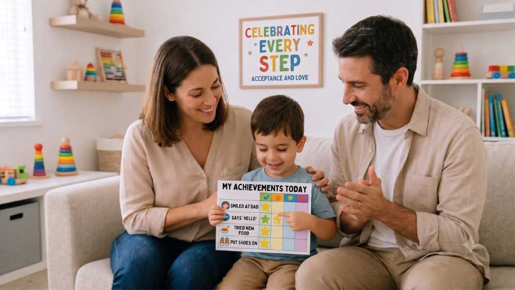 Parents celebrating progress while raising a child with autism