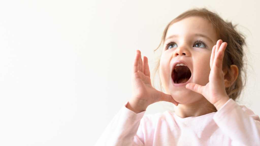 Child expressing speech sounds, speech delay or autism signs in toddlers